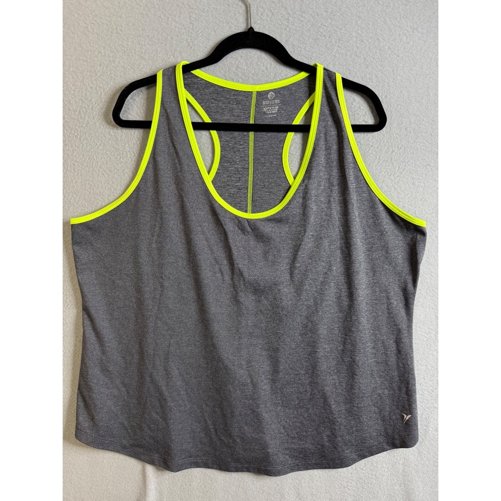 Old Navy Top Women's 2XL Active Semi Fitted Racerback Gray Neon Trim‎ Athletic